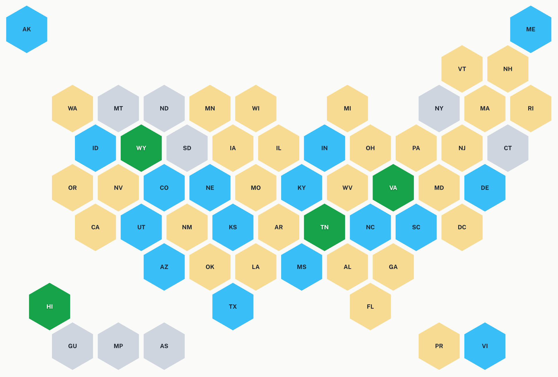 Map of U.S. states and territories colored by OZ 2.0 nomination status as of September 28, 2026.