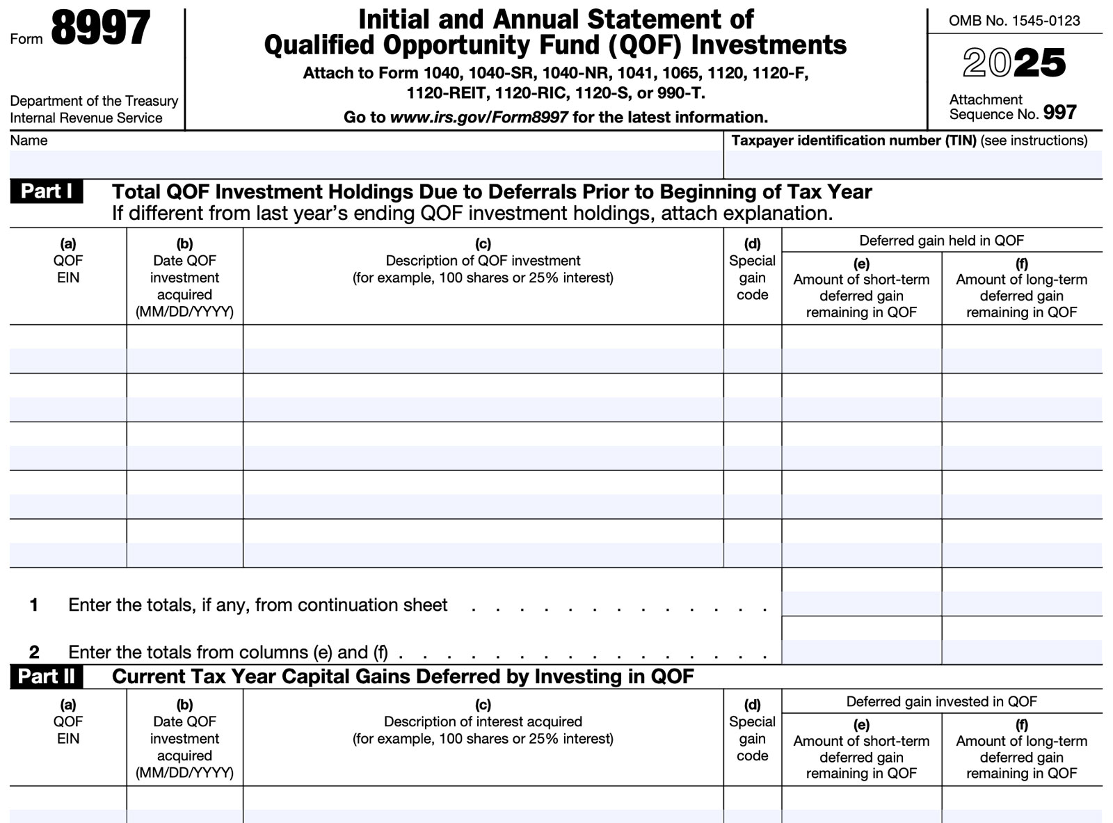 IRS Form 8997 is used by taxpayers to claim Opportunity Zone tax benefits.
